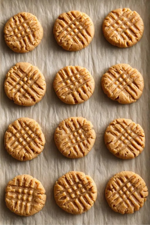 Keto Peanut Butter Cookies – Soft, Chewy, and Low-Carb Delight 8 Unbaked keto peanut butter cookies with fork marks on a parchment-lined tray