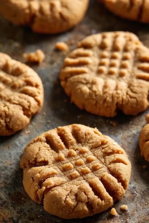 Keto Peanut Butter Cookies – Soft, Chewy, and Low-Carb Delight 9 Keto peanut butter cookies cooling on a rustic baking sheet with fork marks