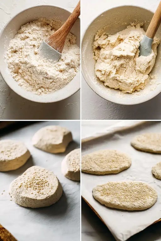 Step-by-step process of making keto pita bread from mixing to shaping