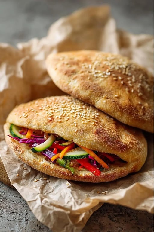 Stuffed keto pita bread with fresh sliced vegetables