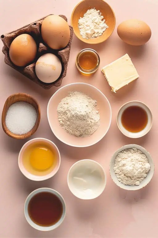 Keto Waffles Recipe – Low Carb, Crispy & Irresistibly Fluffy 7 Flat lay of keto waffle ingredients including eggs, almond flour, and butter.