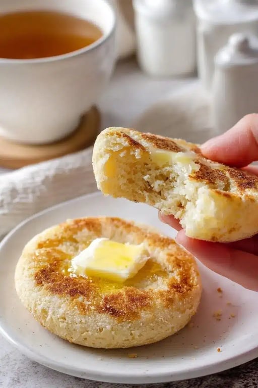 Low carb English muffin with bite taken out