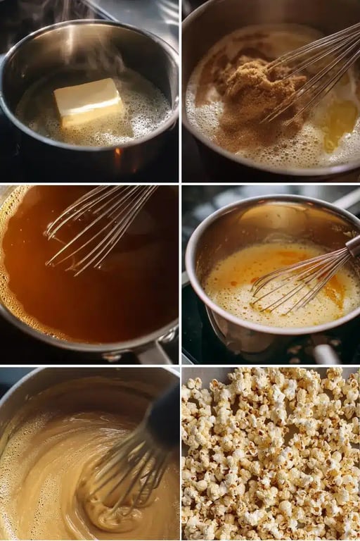 Step-by-step process of making low carb caramel popcorn