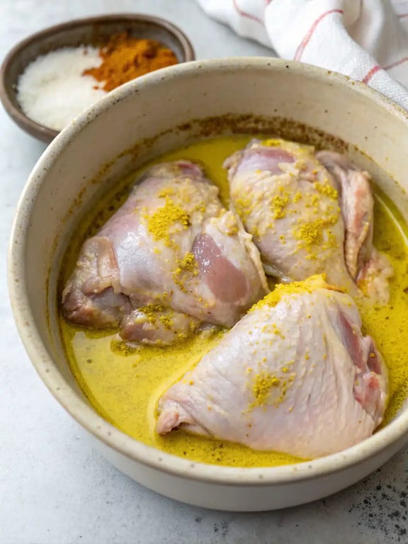 Browning chicken thighs for the Persian chicken recipe in a hot skillet