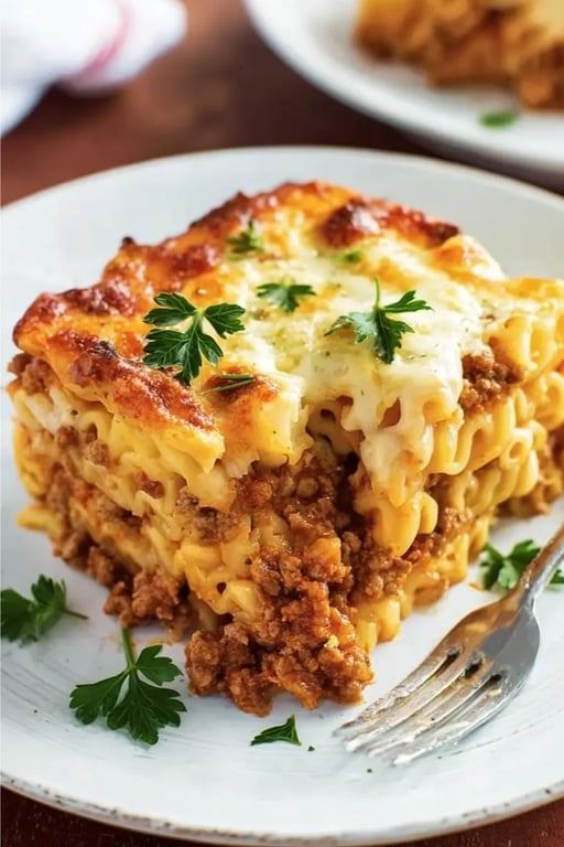 Protein Pasta: A Delicious Way to Fuel Your Body With Every Bite 8 Slice of protein pasta bake with golden cheese and parsley on a plate