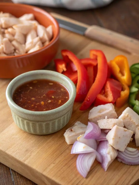 Adding garlic and ginger to the wok for a spicy chicken stir fry