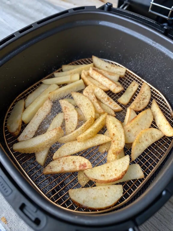 Final step for air fryer apple fries — plated and ready
