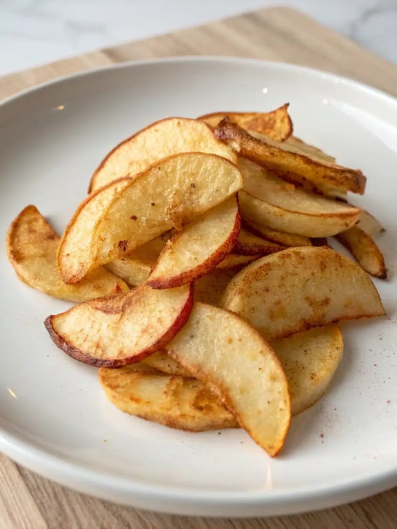 air fryer apple fries served with caramel dipping sauce in a stylish bowl