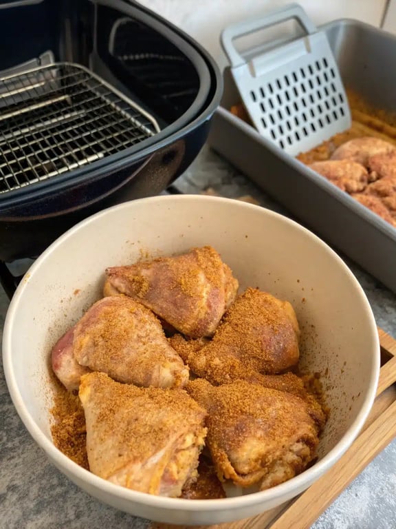 Step 4 for air fryer chicken — texture check