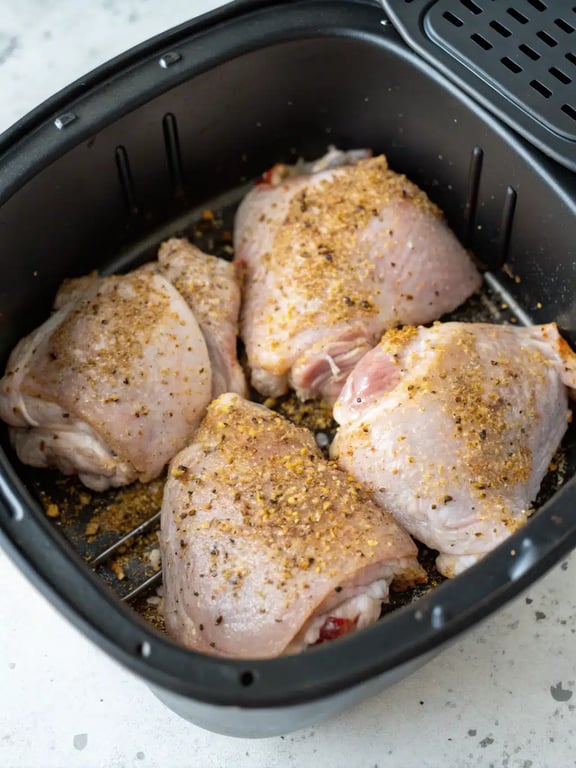 Final step for air fryer chicken thighs — plated and ready