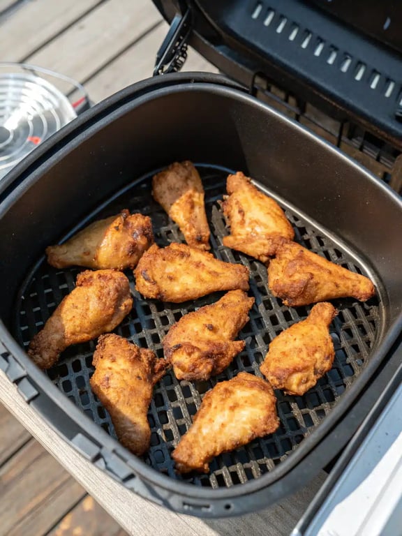 Final step for air fryer chicken wings — plated and ready