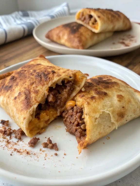 air fryer chimichangas plated with sides of rice, beans, and toppings