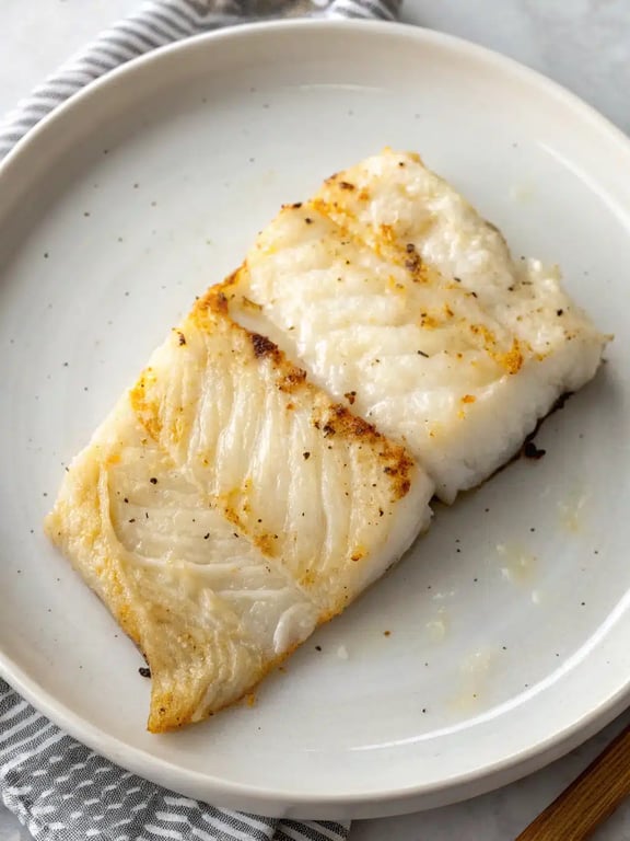 air fryer cod recipe plated with lemon wedges, rice, and green vegetables