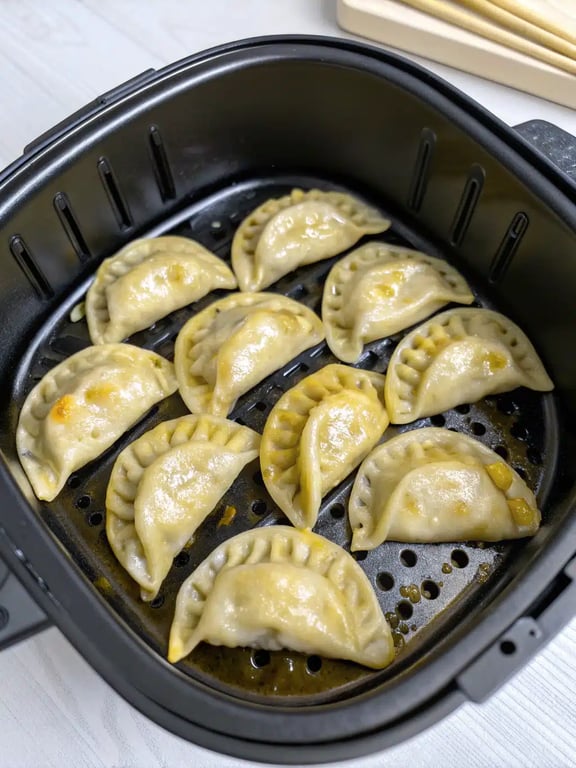 Step 4 for air fryer dumplings — texture check