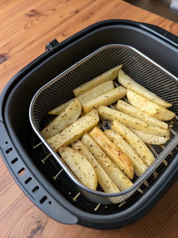 Final step for air fryer french fries — plated and ready