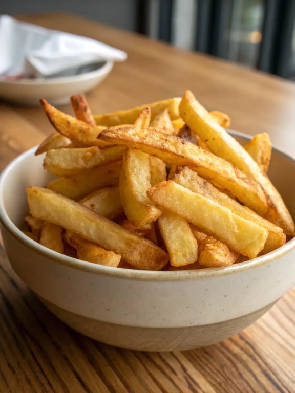 air fryer french fries served with burgers and dipping sauces