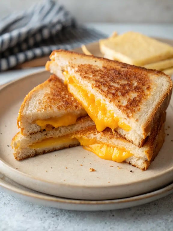 air fryer grilled cheese served with a bowl of tomato soup on the side