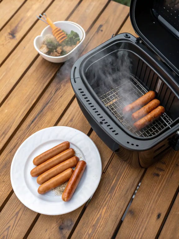 Final step for air fryer hot dogs — plated and ready