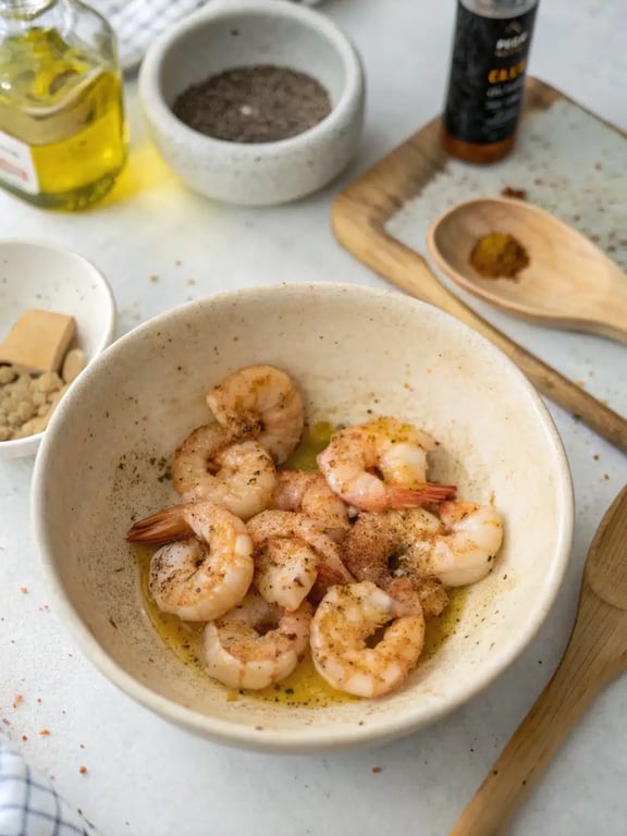 Step 4 for air fryer shrimp — texture check