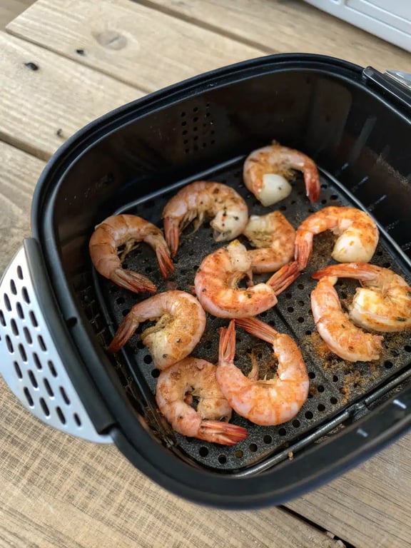 Final step for air fryer shrimp — plated and ready