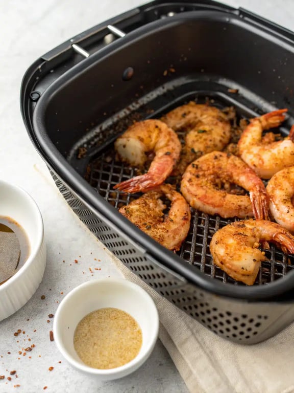 Step 4 for air fryer shrimp — texture check