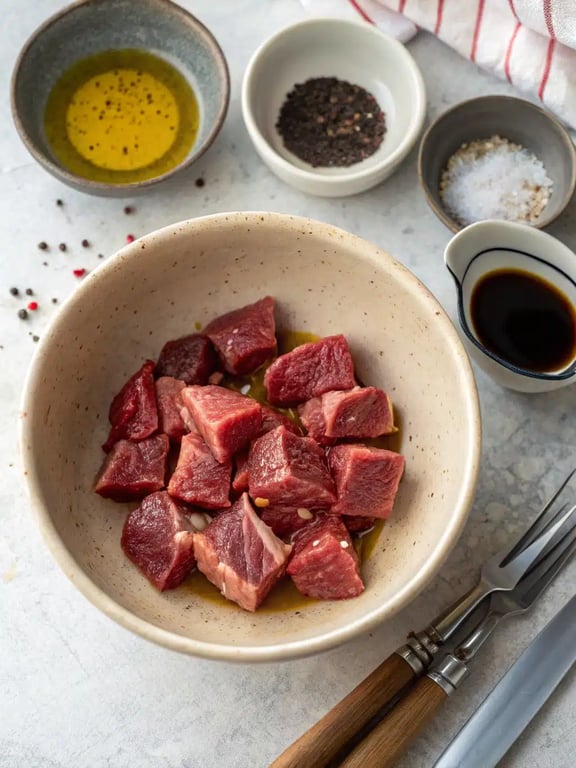 Step 2 for air fryer steak bites — process in progress