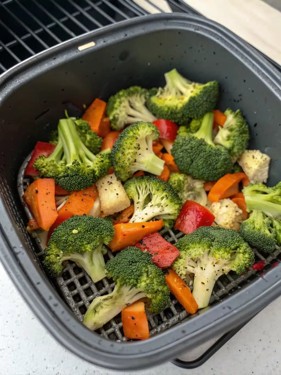 Final step for air fryer vegetable recipes — plated and ready