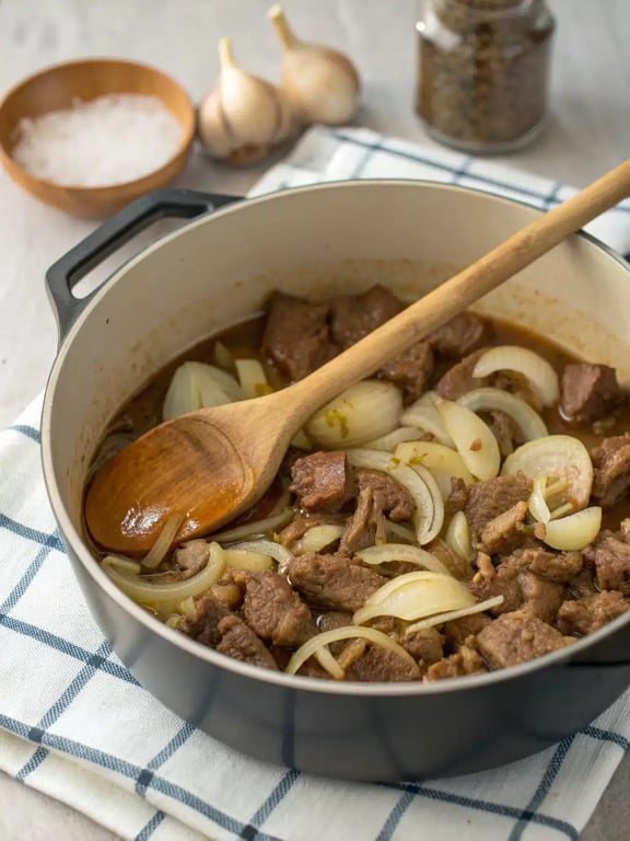 Step 4 for beef manhattan recipe — texture check