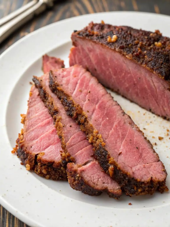 crispy corned beef slices plated with traditional sides like cabbage and potatoes