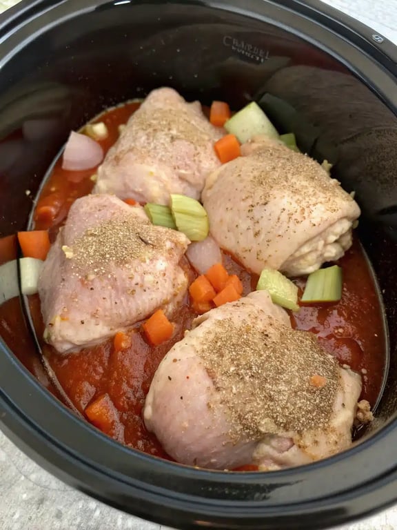 Step 4 for easy slow cooker meals — shredding the tender cooked chicken with forks