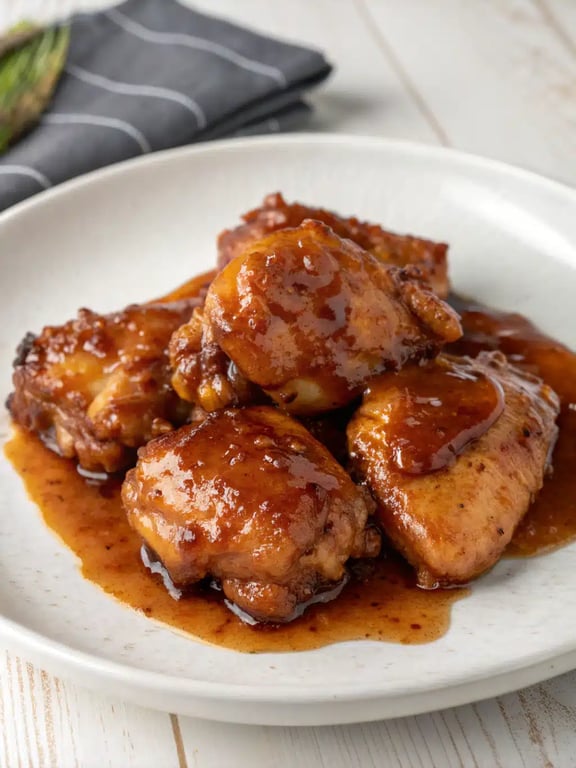 honey garlic chicken plated with rice and broccoli