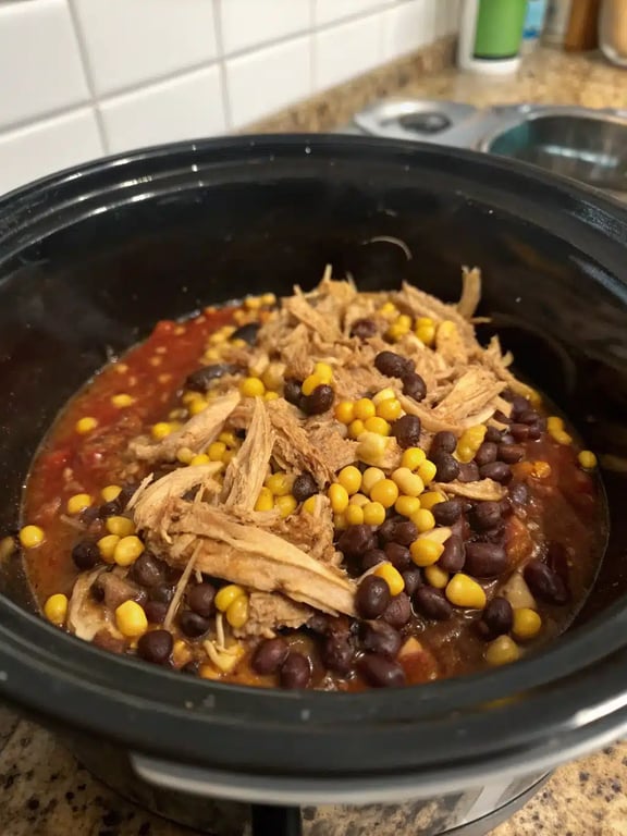 Final step for Mexican chicken slow cooker — plated and ready