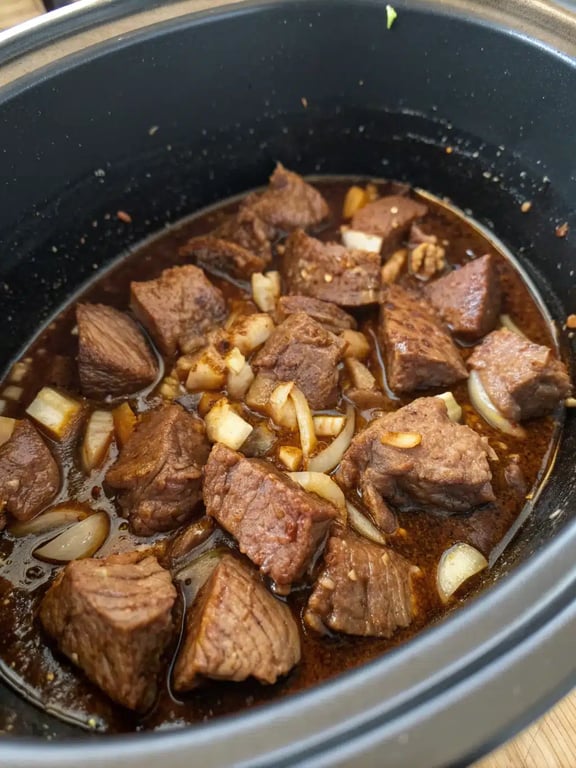 Step 4 for slow cooker beef broccoli — texture check