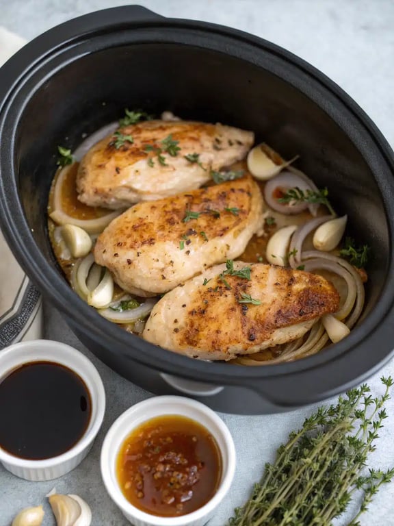 Step 4 for slow cooker chicken breast — checking internal temperature of chicken