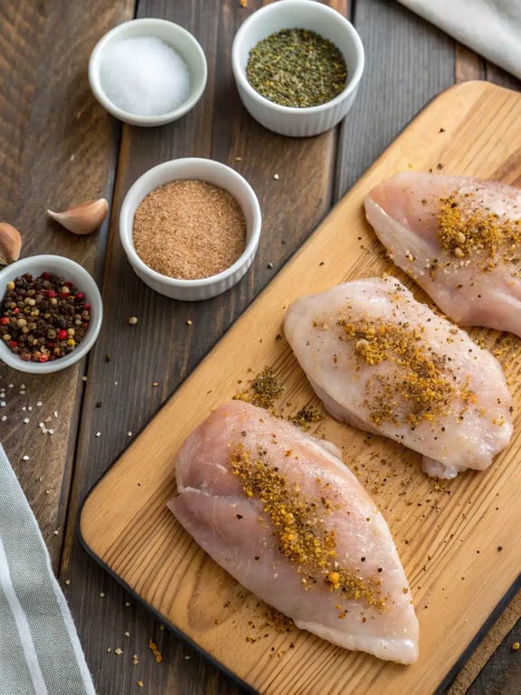 Step 2 for slow cooker chicken breasts — chicken breasts layered over onions in a slow cooker