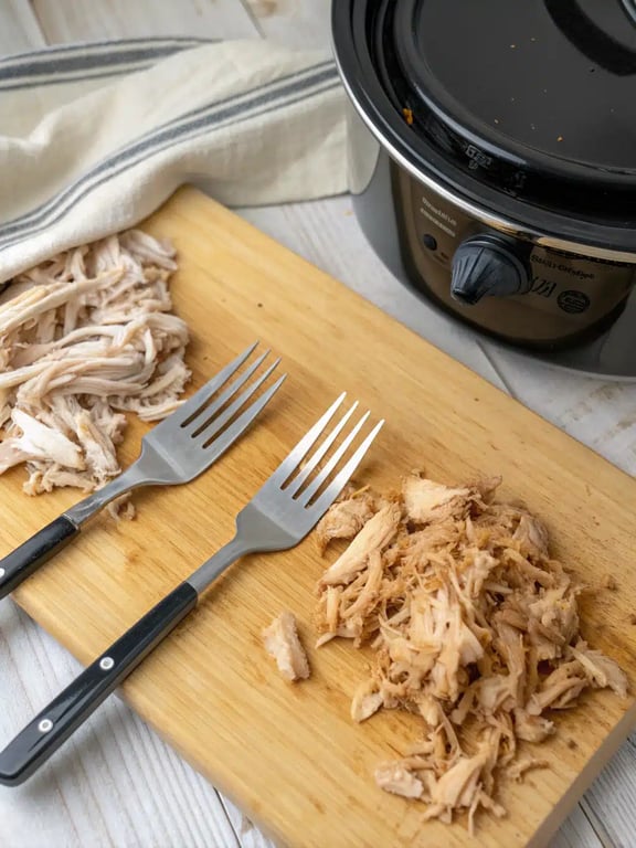 Final step for slow cooker chicken burrito — plated and ready