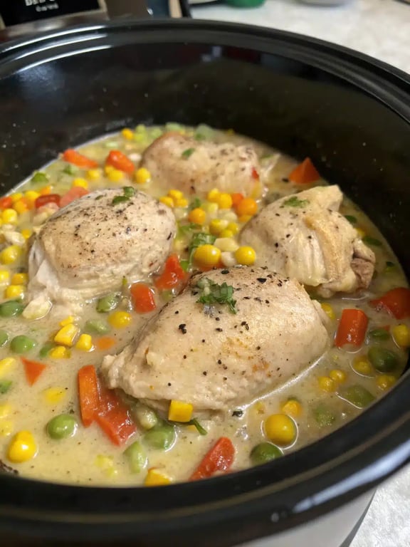 Step 4 for slow cooker chicken corn — texture check