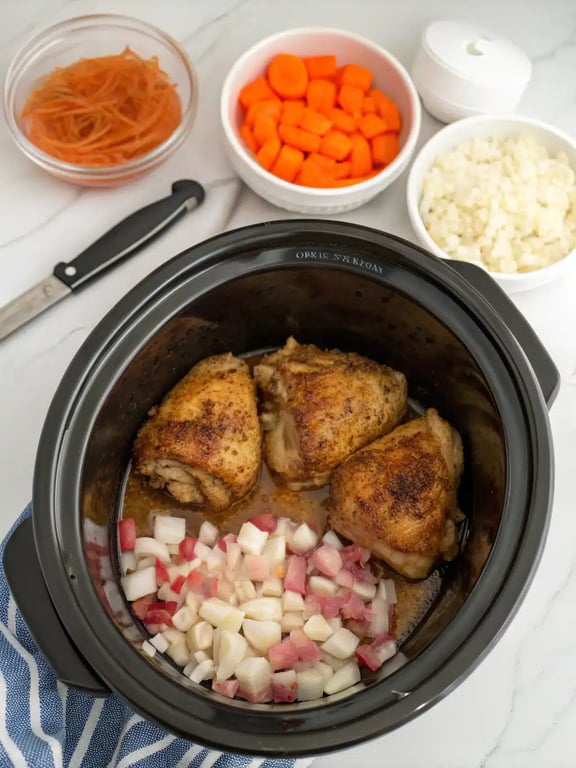 Step 4 for slow cooker chicken orzo — texture check