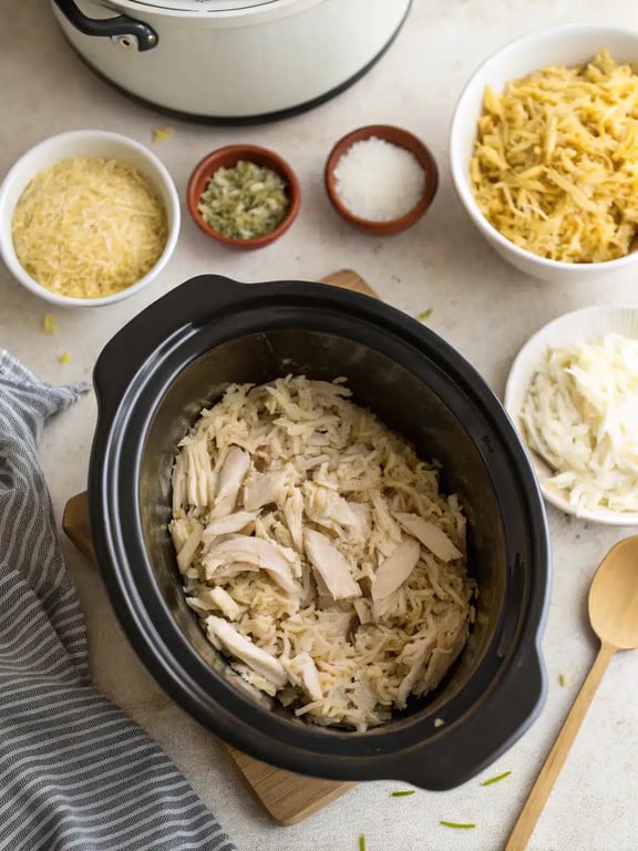 Final step for slow cooker chicken orzo — plated and ready