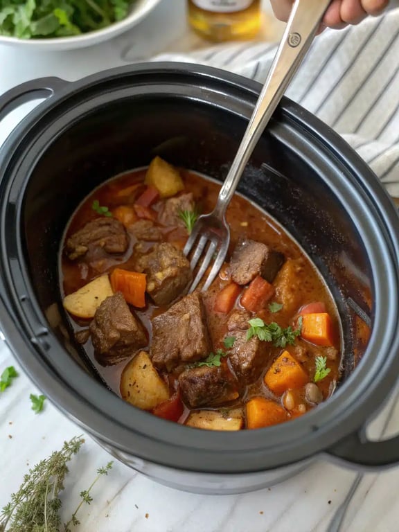 Final step for slow cooker recipes — plated and ready