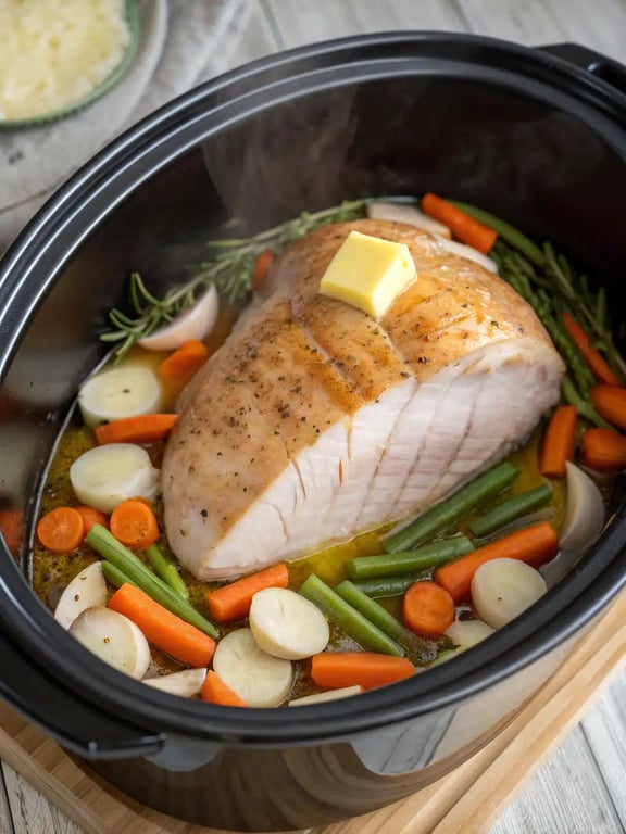 Final step for slow cooker turkey breast — plated and ready