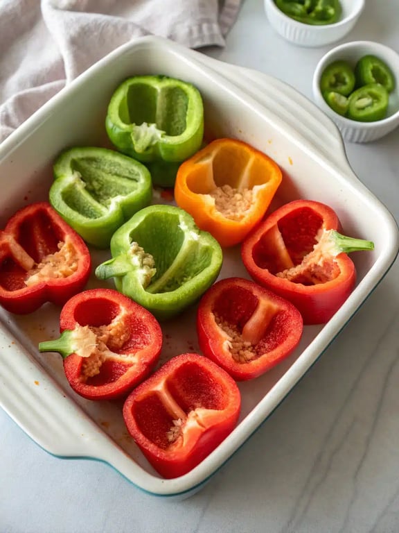 Step 2 for stuffed bell peppers — process in progress