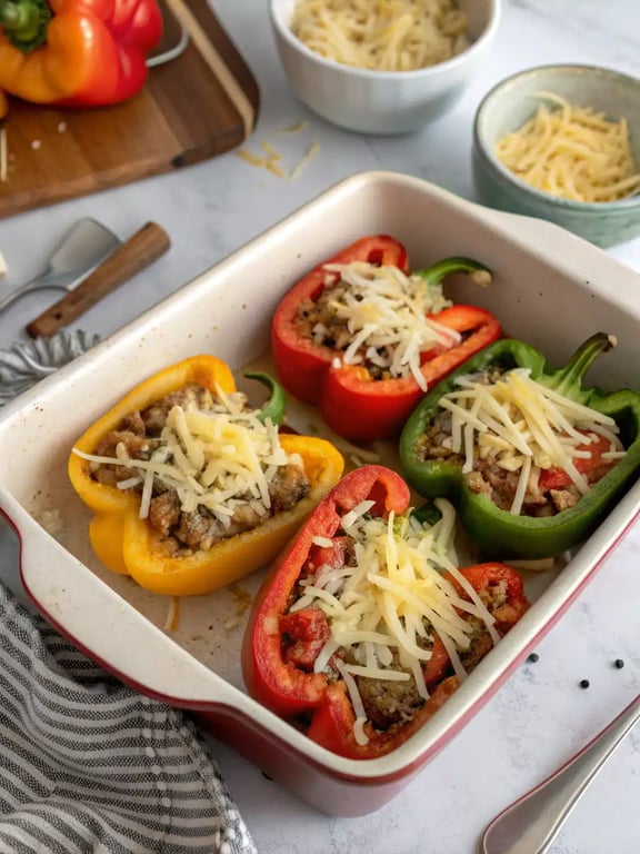 Final step for stuffed bell peppers — plated and ready