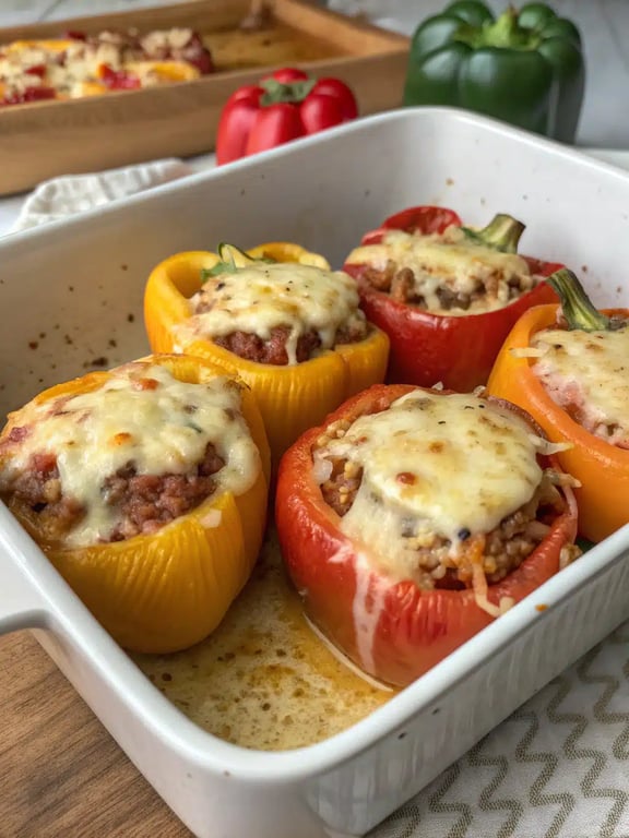 A beautifully plated serving of stuffed bell peppers with a fresh side salad