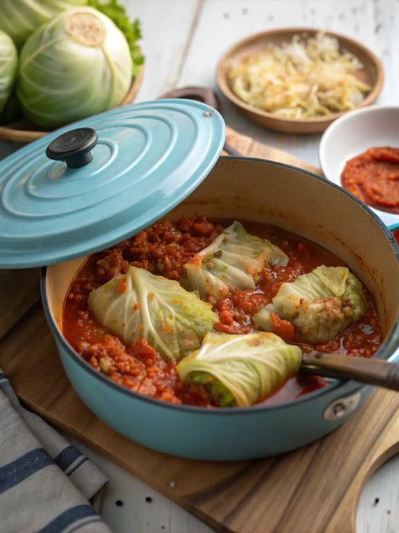 Final step for unstuffed cabbage roll recipe — plated and ready