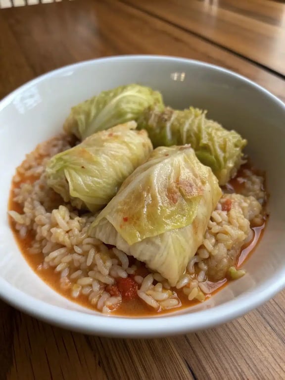 unstuffed cabbage roll recipe plated in a bowl with a side of bread