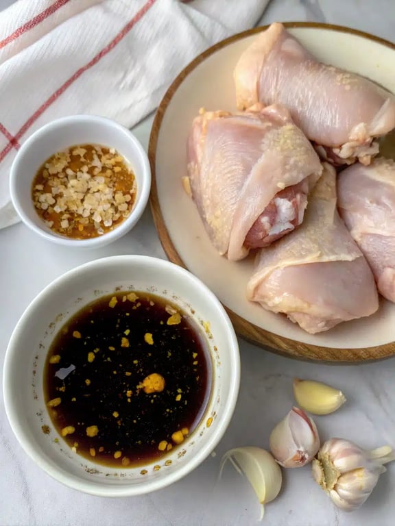Step 2 for honey garlic chicken — process in progress