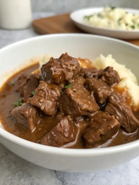 instant pot beef tips served over rice with green beans
