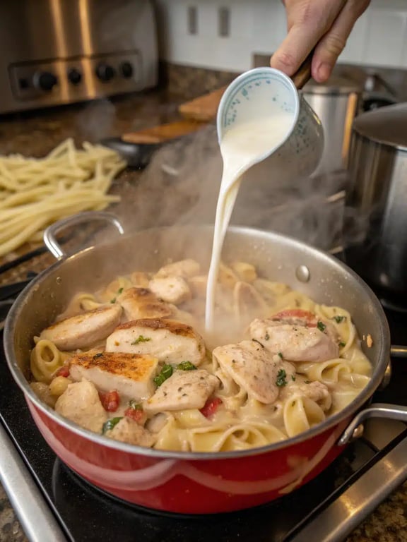 Final step for Instant Pot Chicken Pasta — plated and ready