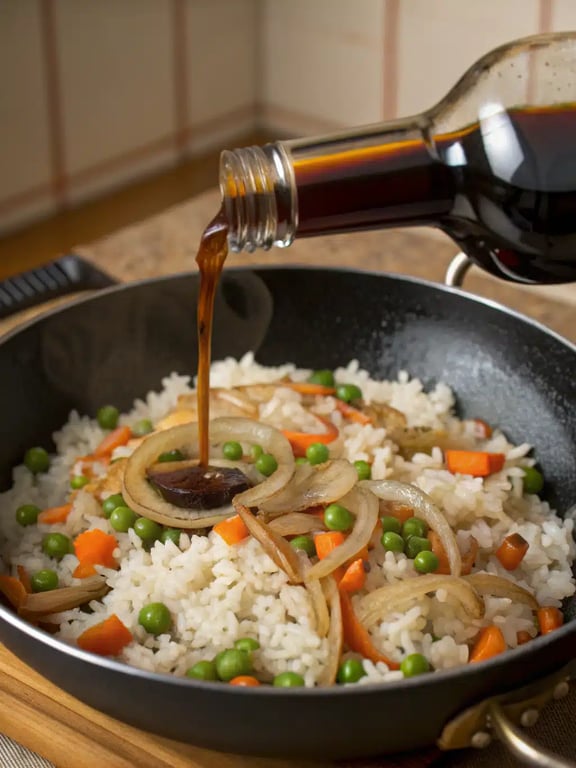 Combining cooked rice and vegetables in a skillet for instant pot fried rice